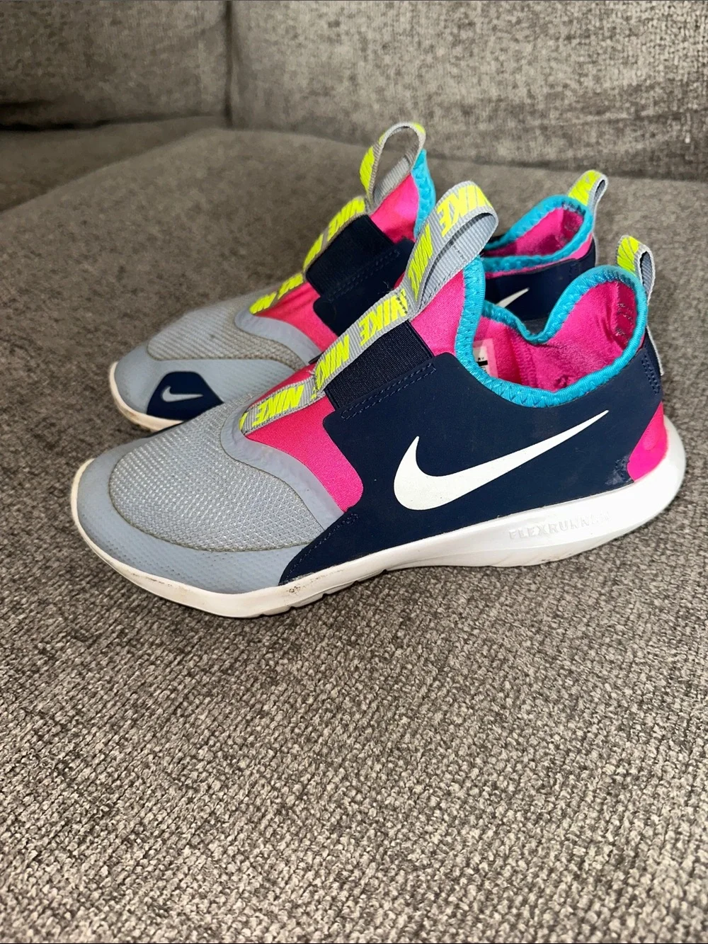 Nike Kids Slip-On Sneakers in Blue, Pink & Yellow